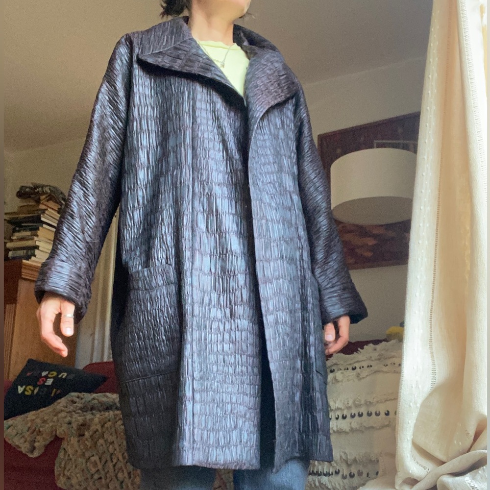 Vintage 90s Zonda Nellis Canada Black Textured oversized open Coat